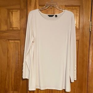 Susan Graver’s  Cream Long Sleeve Top with Button Detail on sleeves